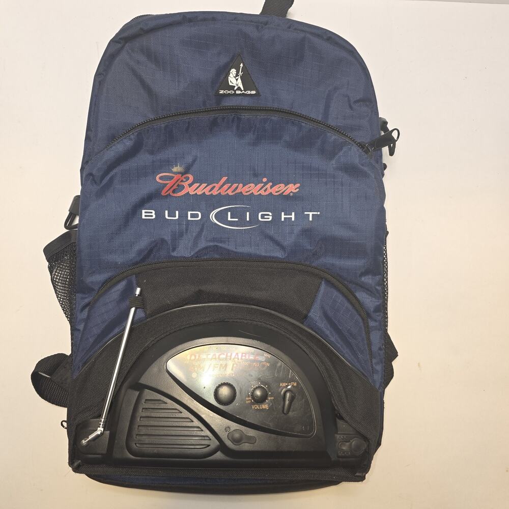 Budweiser Bud Light Logo Zip off AM/FM Radio Zoo Bags Backpack Blue Black